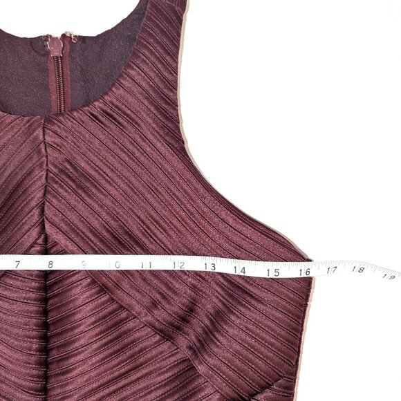 Halston Heritage | Cotton & Silk Syrah Burgundy Stripe Seam Mini Dress | Size 8 - Picture 13 of 15